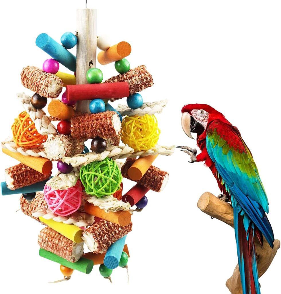 Large Bird Parrot Chewing ToyParakeet Toys Nature Durable Hanging Chewing Multicolored Natural Wooden Strips