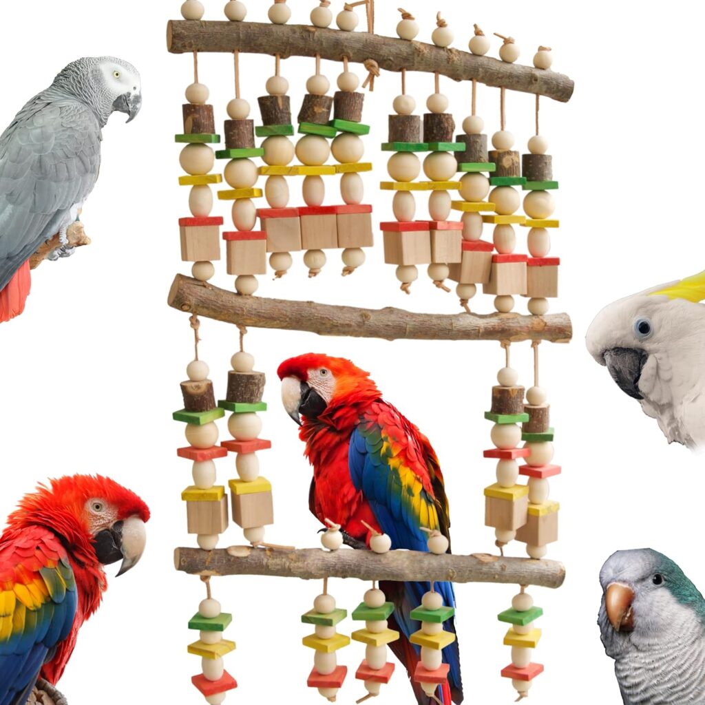 Wepets Hanging Wooden Toy for Extra Large and Medium Parrots Perfect for Macaws Cockatoos African Greys Amazons Eclectus and More